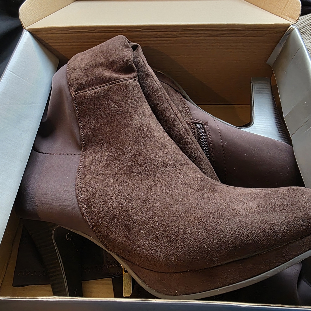 Brown Faux Suede Tall Boots - Women's Size 11w Wide Calf